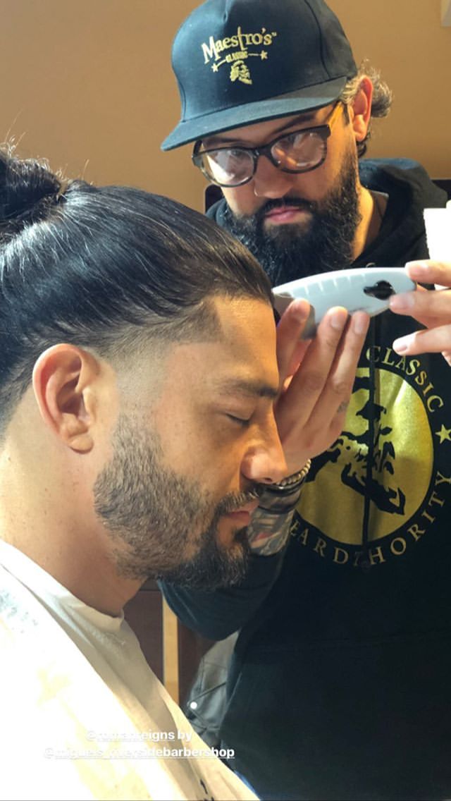 Roman getting lined up before RAW Mens Long Hair Undercut, Hair Line Up, Man Bun Haircut, Mohawk Hairstyles Men, Man Bun Hairstyles, Undercut Long Hair, Shaved Hair Designs, Men's Hairstyle, Wavy Hair Men