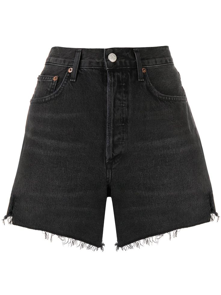 Black cotton frayed edge shorts from Agolde featuring frayed edges, a high rise, a waistband with belt loops, a button and zip fly and a five pocket design. Bach Brunch, Collage Fits, Tvd Outfits, Cutesy Outfit, Egypt Pyramids, Spring Summer Capsule Wardrobe, Denim Shorts Style, Outfit Png, Fame Dr