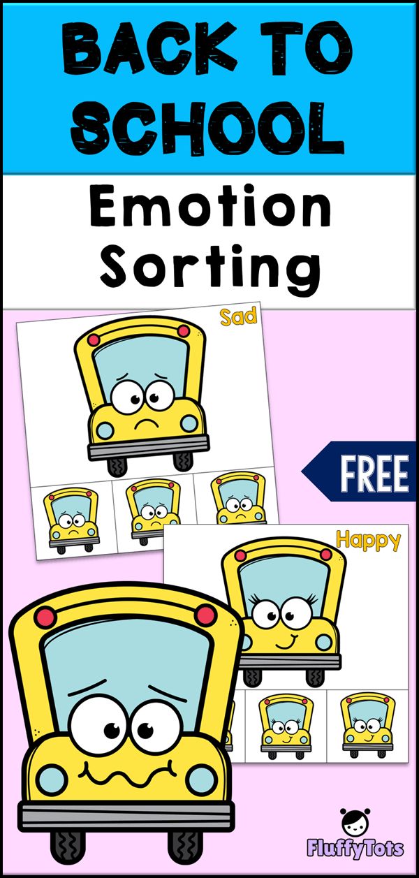 the back to school emotion sorting activity is shown with two pictures of buses and one has eyes