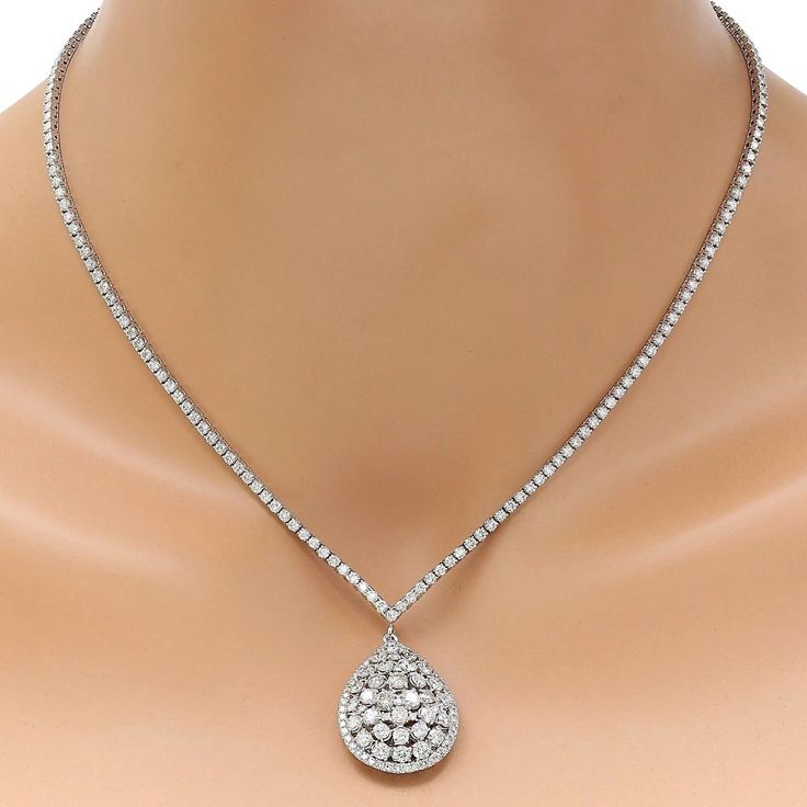 7.80 Carat Natural Diamond 14K Solid White Gold Necklace - Fashion Strada White Gold Necklace, Yellow Gold Diamond Ring, Rose Gold Diamond Ring, Blue Sapphire Diamond, Gold Diamond Necklace, White Gold Necklaces, White Gold Diamond Rings, White Gold Earrings, Lovely Necklace