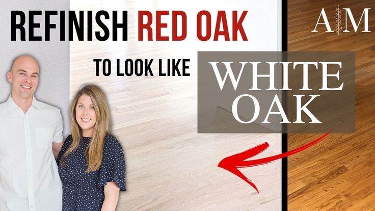 a man and woman standing next to each other in front of a white oak floor