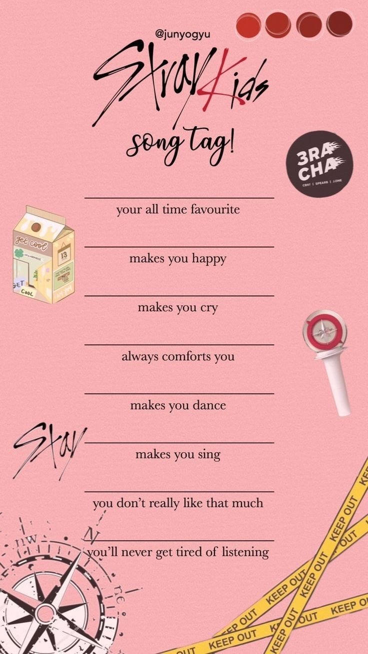 a pink background with some writing on it and various items in the bottom right corner