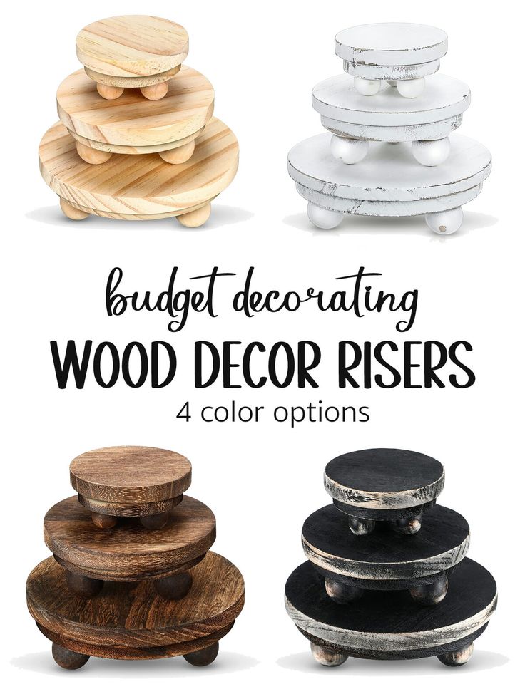 four different types of wood discs with the words budget decor on top and below them