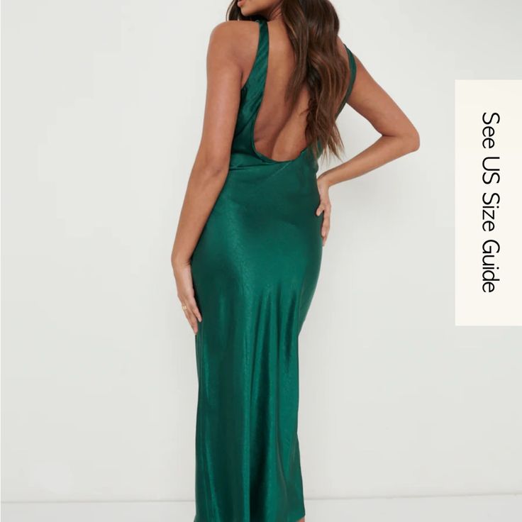 This Dress Will Beautifully Skim Your Figure And Has A Flattering V-Neck Line With Under Bust Detailing And Scooped Back Line. Cut From A Luxurious Matte Satin Fabric It Is Perfect For Bridesmaid Dresses Or Can Be Worn To Those Special Occasions. This Emerald Green Colour Is So On Trend This Season. Pair Yours With Simple Gold Accessories For The Finished Look. Green V-neck Maxi Dress For Night Out, V-neck Tie Back Slip Dress For Party, Party V-neck Slip Dress With Tie Back, Party Slip Dress With Tie Back And V-neck, V-neck Tie Back Slip Dress For Night Out, V-neck Backless Dress For Dinner, Elegant Green Slip Dress With Tie Back, Green V-neck Backless Dress For Night Out, Green Fitted V-neck Backless Dress