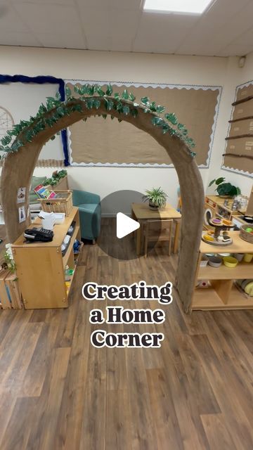 a room with wooden floors and an arch in the center that says creating a home corner