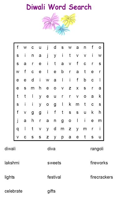 the word search for diwali word search