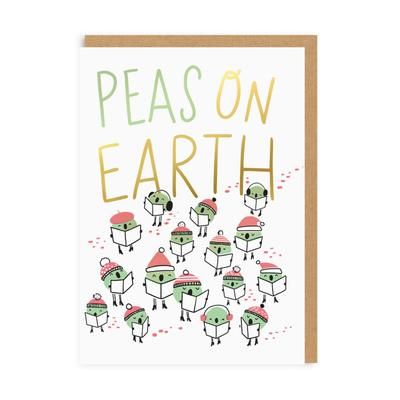 a greeting card with the words, peas on earth