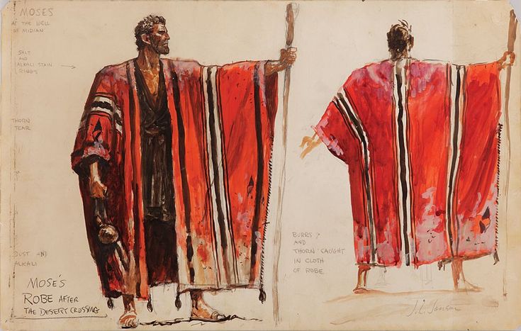 JOHN JENSEN COSTUME SKETCH FOR MOSES’ ROBE FROM THE TEN COMMANDMENTS - (Paramount, 1956) Costume Design Sketch, Ancient Israelites, Epic Film, Prince Of Egypt, The Ten Commandments, Jesus Christ Superstar, Christian Images, Art Costume, Ten Commandments