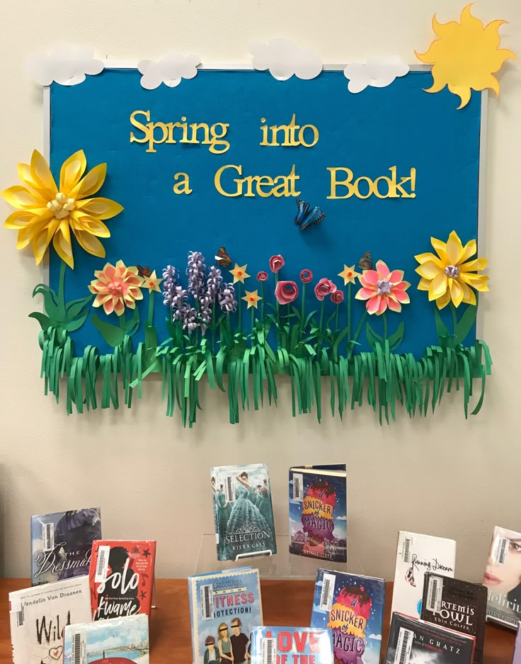 there is a sign that says spring into a great book