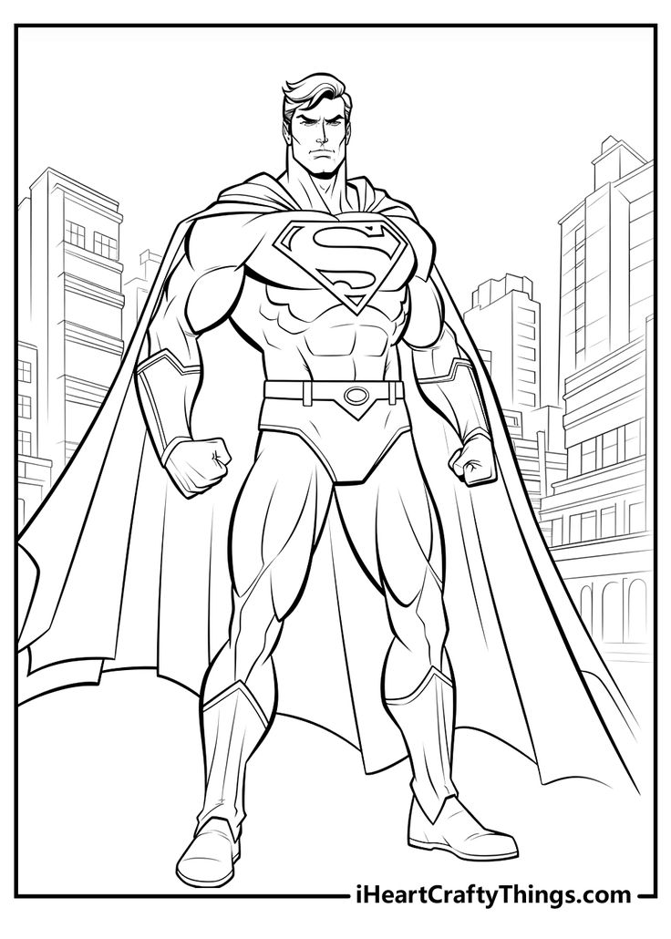 superman coloring pages for kids to print out and color with his cape on the chest