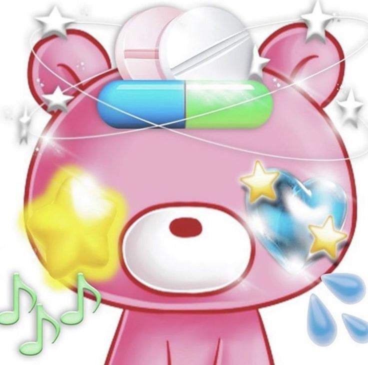 a pink bear with stars around its neck