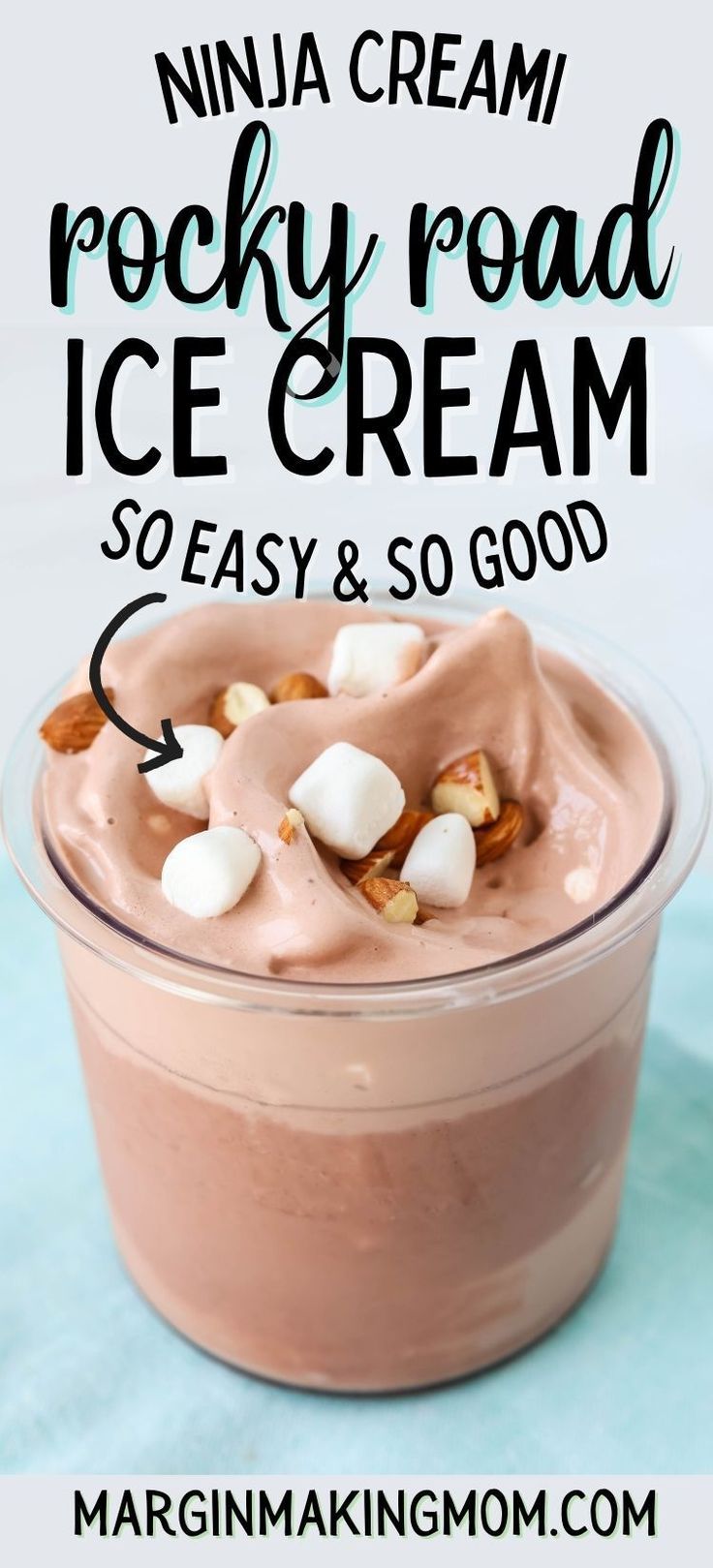 I've always loved rocky road ice cream, so naturally, I wanted to make a version in the Ninja Creami! This recipe is a low sugar option, so it's a bit healthier than most, but it's so delicious! Rocky Road Ninja Creami, Pineapple Ninja Creami Recipe, Ninja Cremini Ice Cream Protein, Ninja Creami Rocky Road Ice Cream, Ninja Creami Ice Cream Recipes Without Cream Cheese, Ninja Creami High Protein Recipes, Ninja Creami Ice Cream Recipes Low Carb, Sorbet Ninja Creami Recipes, Ninja Creami Ice Cream Recipes Low Sugar