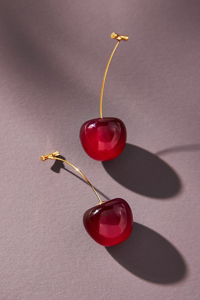 Cherry Drop Earrings, Cherry Earrings, Fruit Earrings, Anthropologie Jewelry, Cute Jewelry, Post Earrings, Women's Earrings, Gold Earrings, Silver Earrings