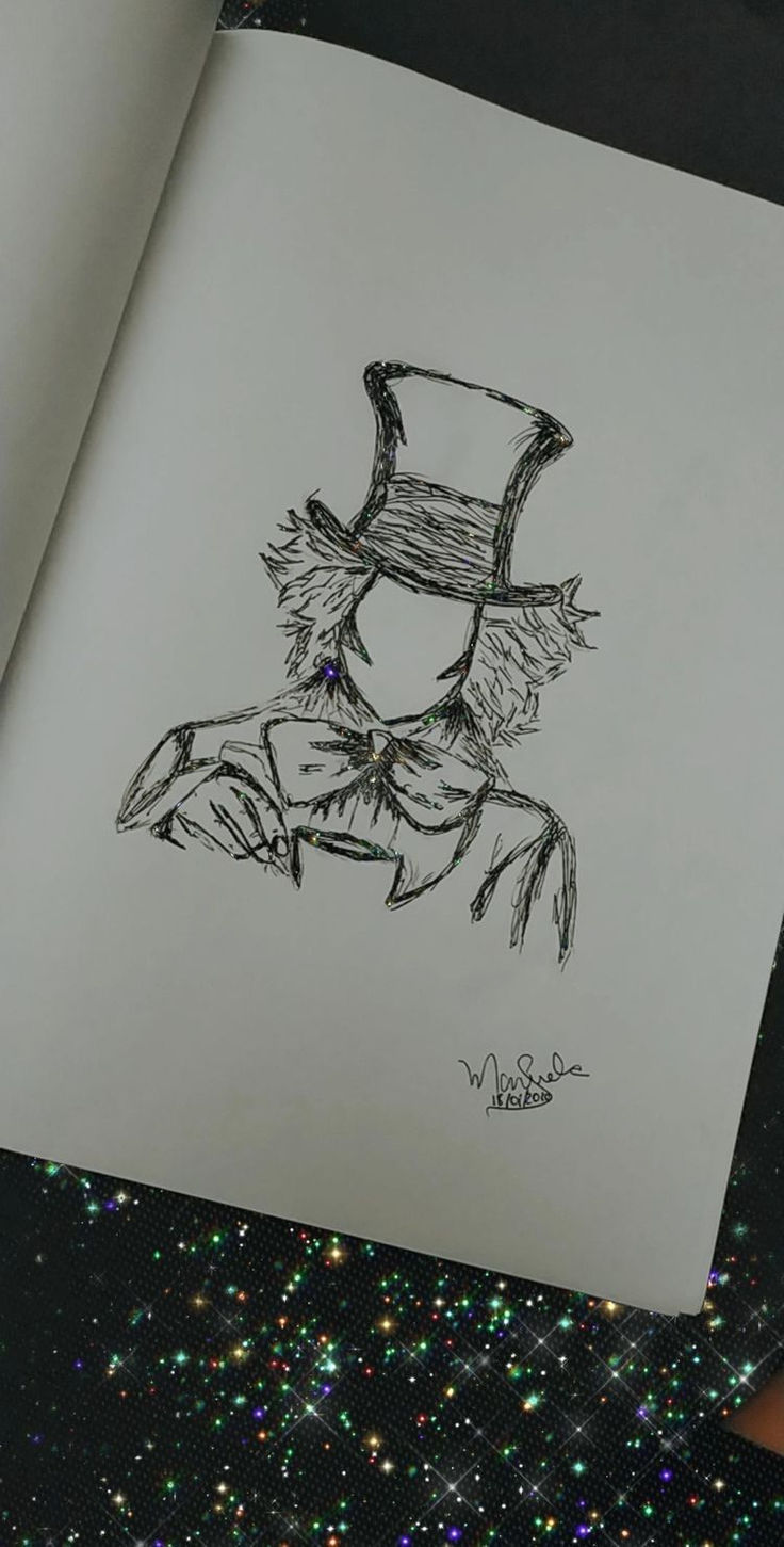 a drawing of a person wearing a top hat