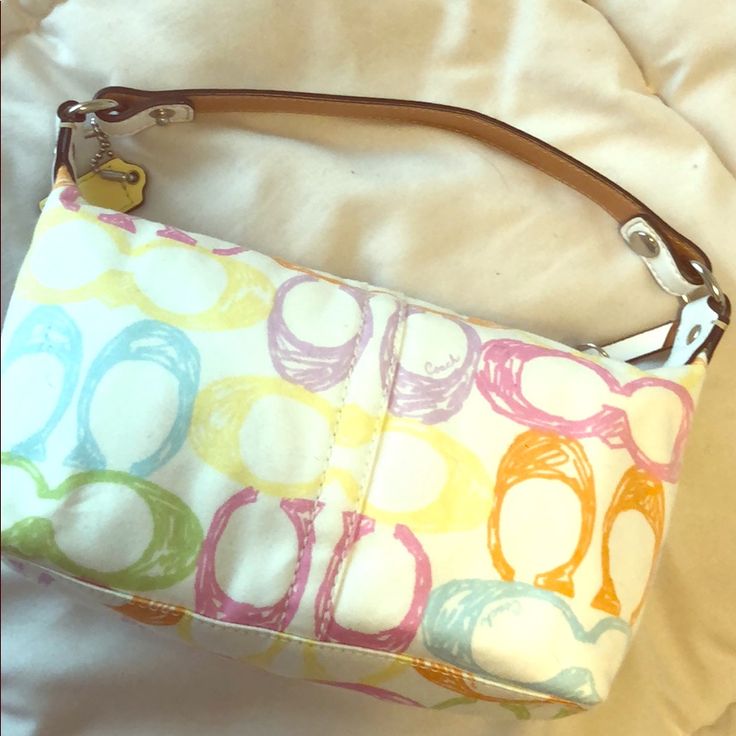 Cute And Colorful Coach Purse. Never Used. Slightly Discoloration On Back Shown In Last Picture Multicolor Coach Bags For Spring, Coach Summer Shoulder Bag For Everyday, Coach Bags For Daily Use In Summer, Summer Coach Shoulder Bag For Everyday Use, Chic Summer Coach Bags, Casual Coach Bags For Spring, Spring Casual Coach Bags, Coach Purse, Coach Purses