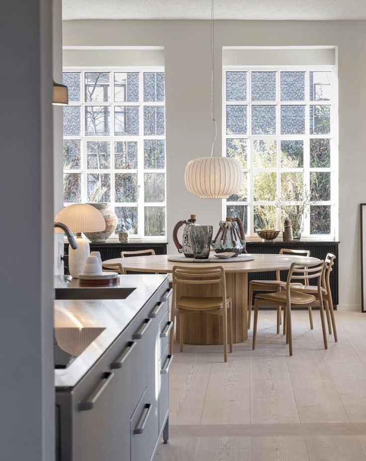 the kitchen is clean and ready to be used as a dining room or living room