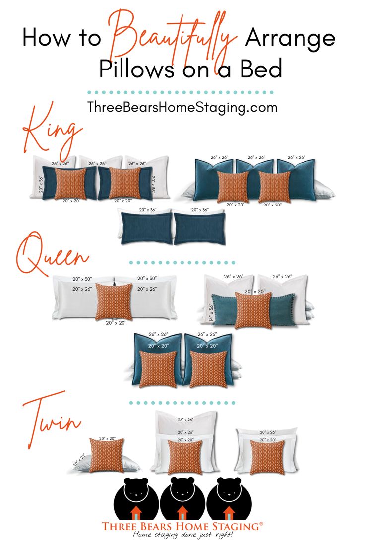 the instructions for how to make pillows on a bed with text that says how to beautifully arrange pillows on a bed