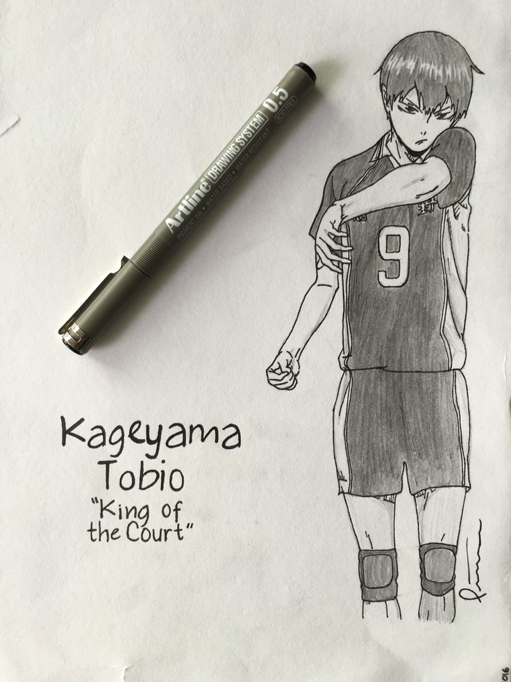 a drawing of kagegama tobio holding onto his arm