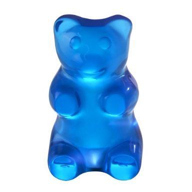 a blue gummy bear on a white background