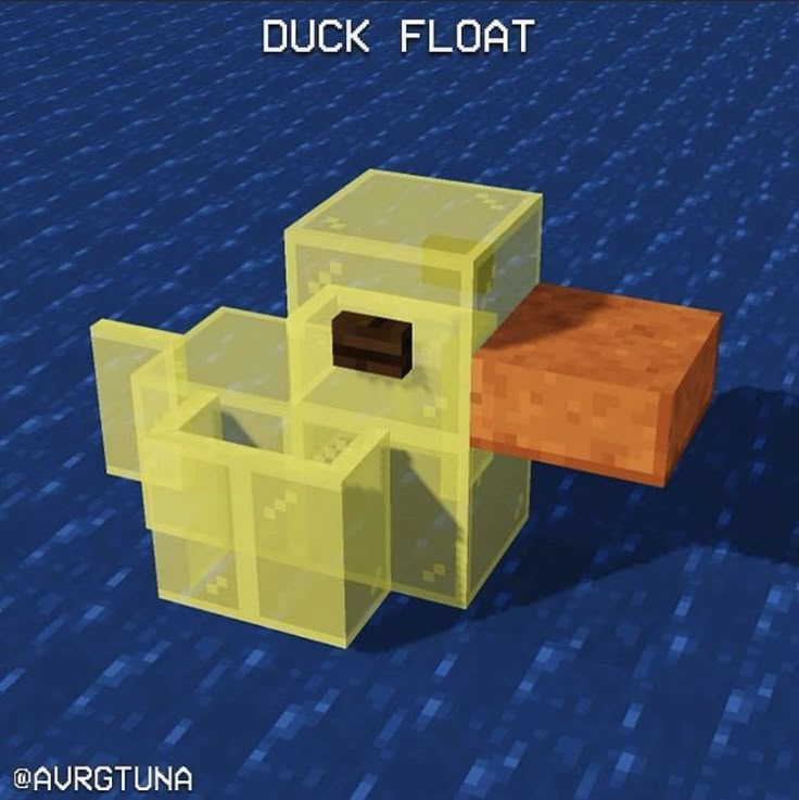 an image of a duck float floating in the water with blocks on it's side