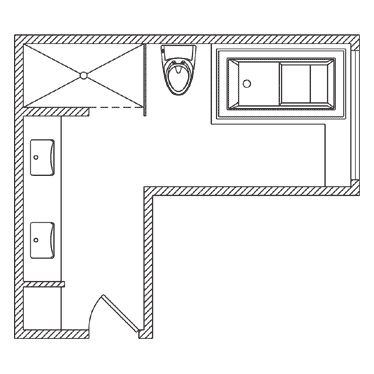 the floor plan for a small bathroom with an overhead shower and toilet, along with a sink