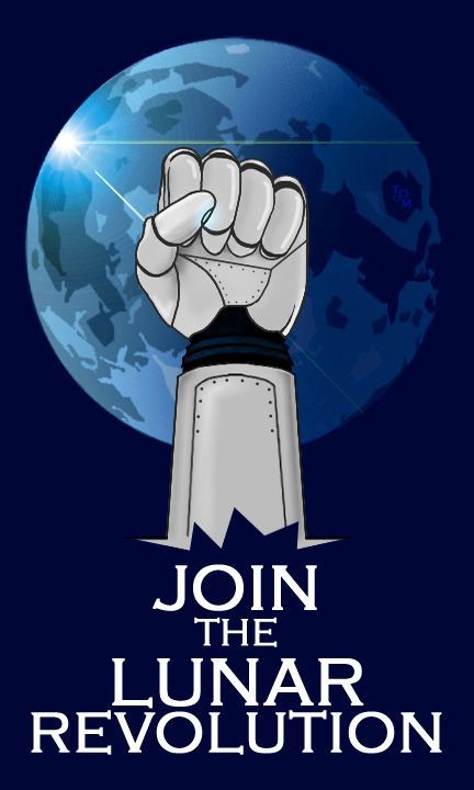 the logo for join the lunar revolution, with a fist raised in front of it