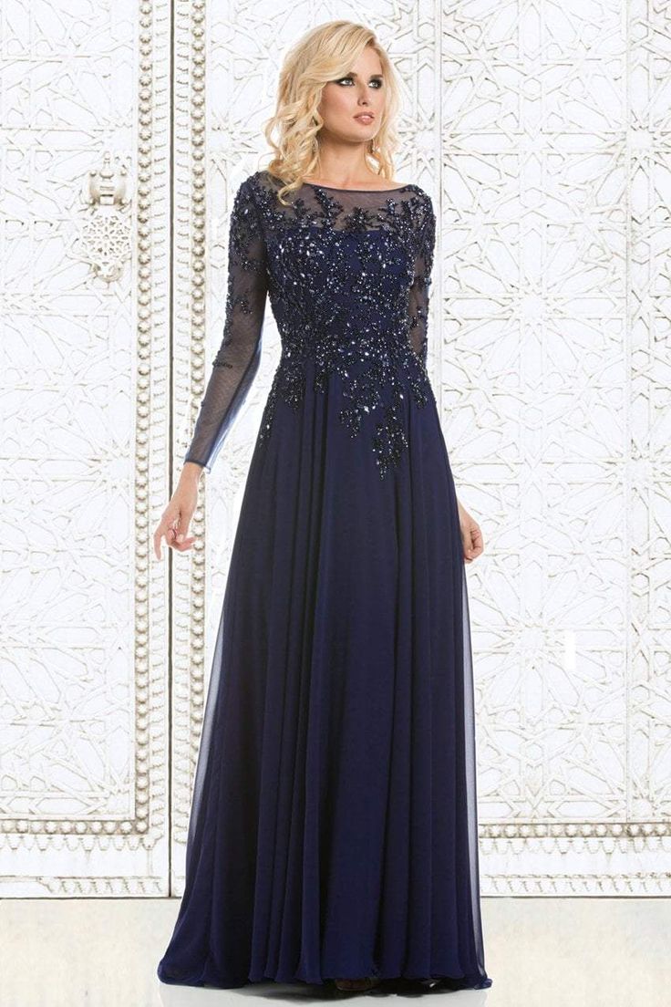 Feriani Couture - 26145 Dazzling Long Sleeve Evening Gown – Couture Candy Embroidered Prom Dress, Cheap Gowns, Robes Glamour, Dress Couture, Mother Of The Bride Dresses Long, Long Sleeve Evening Gowns, Mother Of Groom Dresses, Groom Dresses, Blue Evening Dresses