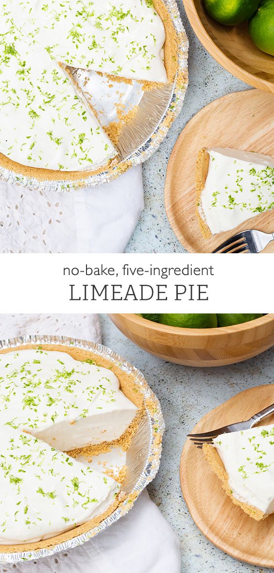 limeade pie with no - bake, five - ingredient crust and fresh limes in the background