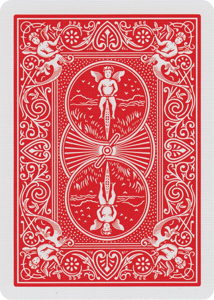 a pink playing card with angels on it