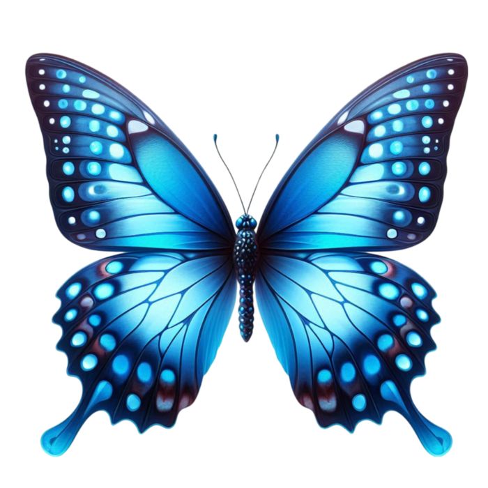 a blue butterfly with white spots on it's wings