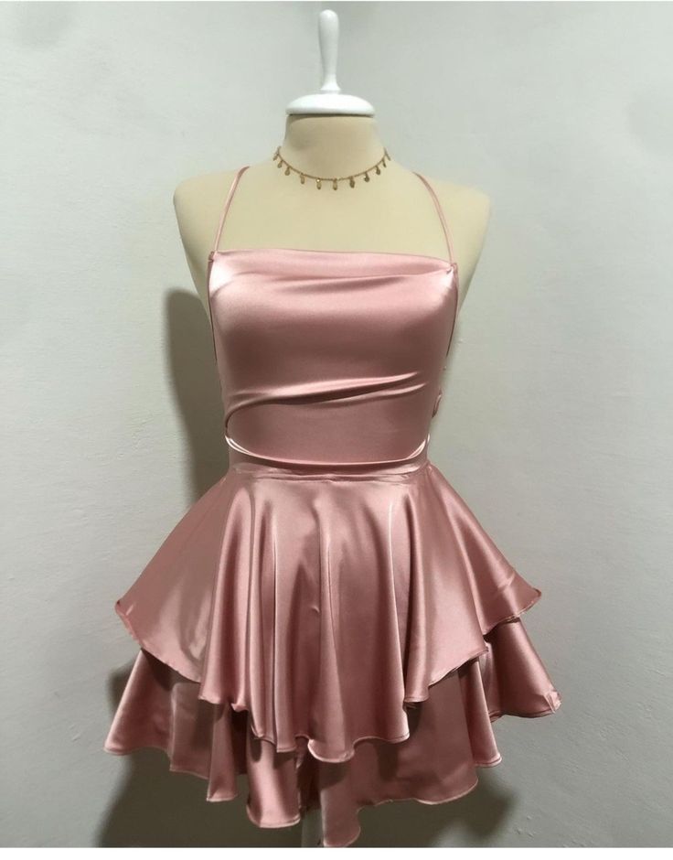 Pink Birthday Outfits, Satin Homecoming Dresses, Dama Dresses, Satin Homecoming Dress, Classy Prom Dresses, Short Party Dress, Prom Dress Inspiration, Cute Prom Dresses, Birthday Outfits