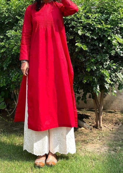 Desi Casual, Desi Pinterest, Red Kurti, Simple Dress Casual, White Pant, Simple Frocks, Desi Fashion Casual, Desi Aesthetic, Pakistani Dresses Casual