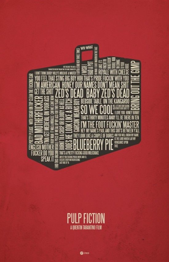 a movie poster with the words pulp fiction written in different languages on it's red background