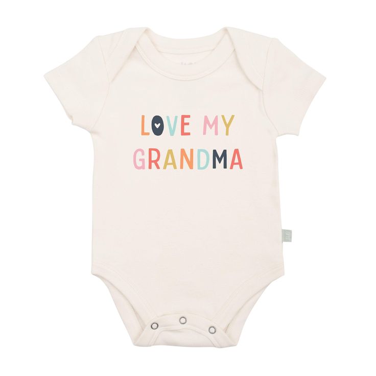 Baby graphic bodysuit | love grandma Finn + Emma Grandma Onesie, Graphic Onesies, Outfits Girl, Baby Comforter, Organic Clothing, Girl Clothing, Love Mom, Short Sleeve Bodysuit, Organic Baby