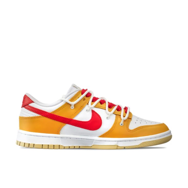 Custom Dunk Extra Lace Red Swoosh Yellow Make a bold statement with the Custom Dunk Extra Lace Red Swoosh Yellow. These custom sneakers combine striking colors and unique design elements, offering a standout look that’s both stylish and eye-catching. Key Features: Red Swoosh and Yellow Design: Featuring a vibrant red Swoosh against a bright yellow background, these sneakers create a high-contrast, energetic aesthetic. The bold color combination ensures that these shoes stand out and make a memorable impression. Extra Lace Detail: The inclusion of extra laces adds versatility and customization options. Adjust the lacing to fit your style or add a unique touch to match your outfit, enhancing the overall look. Premium Materials: Crafted from high-quality materials, these sneakers provide both Sporty Orange High-top Sneakers With Gum Sole, Retro University Red Sneakers For Streetwear, Retro Red Sneakers For Streetwear, Orange Sneakers With Gum Sole For Streetwear, Sporty Red Basketball Shoes With Gum Sole, Retro Orange Sneakers For Streetwear, University Red Custom Sneakers For Streetwear, Retro University Red Low-top Sneakers, Retro Low-top University Red Sneakers