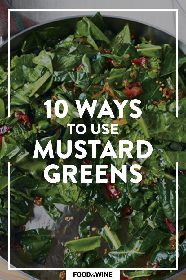 a pan filled with green vegetables and the words 10 ways to use mustardd greens