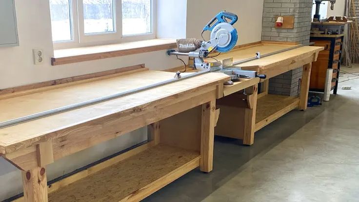 a workbench is being built in a workshop