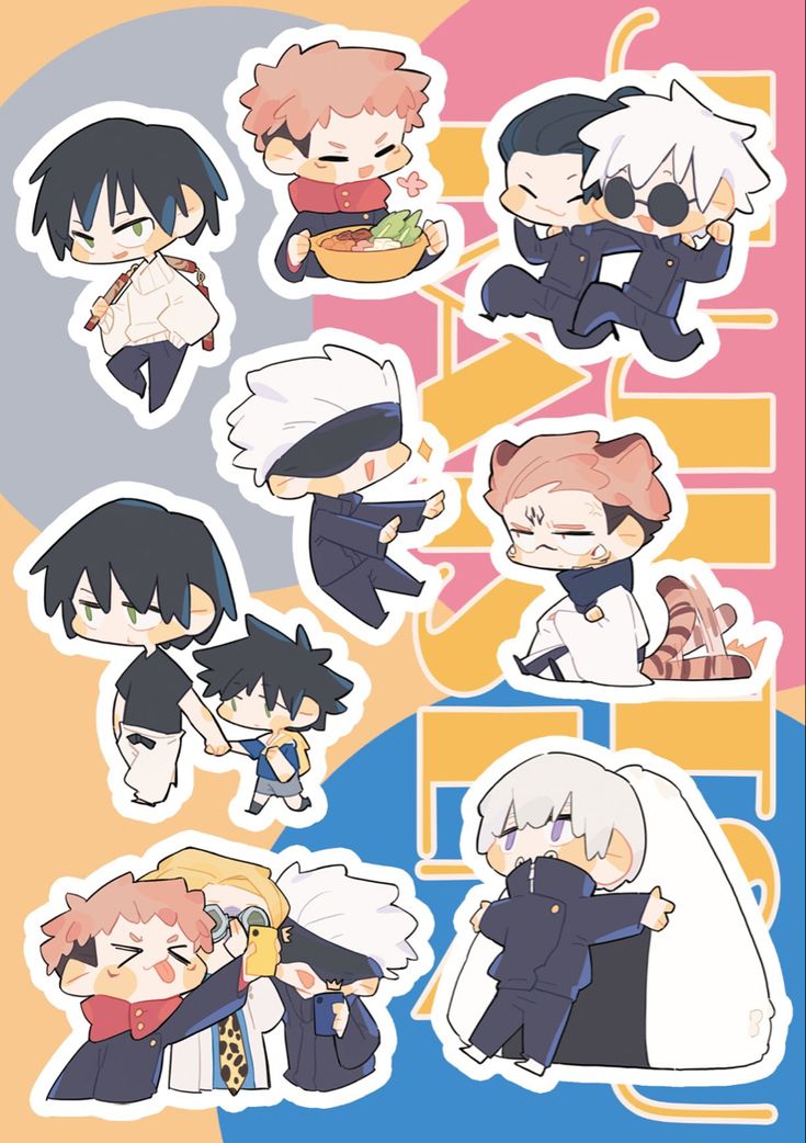 some stickers with different characters on them