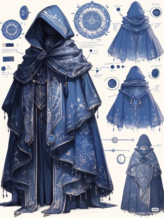 an image of a blue cloak with hoods and capes on it's sides