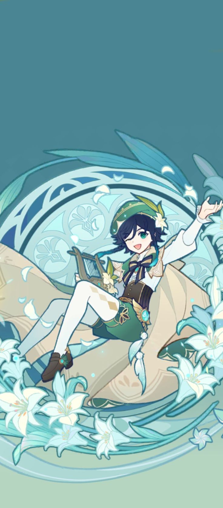 an anime character is floating in the water with her arms outstretched and legs spread out