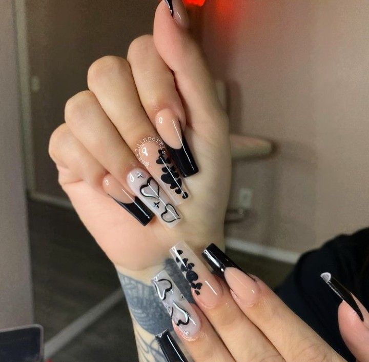 Black Acrylic Nails, Ombre Acrylic Nails, Grunge Nails, Edgy Nails, Goth Nails, Long Acrylic Nail Designs, Simple Acrylic Nails, Classy Acrylic Nails, Long Acrylic Nails Coffin