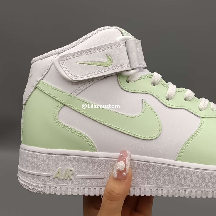 Experience the ultimate combination of style and comfort with our Nike Air Force 1 Light Green Custom. Crafted with precision and expertise, our custom design features a light green colorway that will elevate any outfit. Embrace the iconic Nike brand while feeling light on your feet. ★ Brand new with box ★ Each pair is unique and one of a kind ★ Each pair is personally handmade, painted with high quality Angelus. ★ Leather acrylic paint. Topped with a clear coat for extra protection. ★ Available Sporty Green High-top Sneakers, Fade-resistant, Modern Green High-top Sneakers With Round Toe, Sporty Green Custom Sneakers Fade-resistant, Sporty Green Custom Fade-resistant Sneakers, Green Fade-resistant High-top Sneakers For Sports, Green Fade-resistant Custom Sneakers For Sports, Modern Green High-top Sneakers, Green Nike Air Max High-top Sneakers For Streetwear, Modern Green High-top Sneakers With Abzorb Midsole