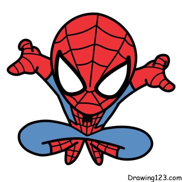 a cartoon spider man with his hands in the air