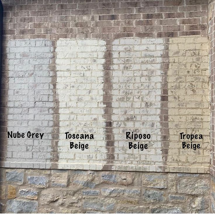 brick wall with different colors and names on it