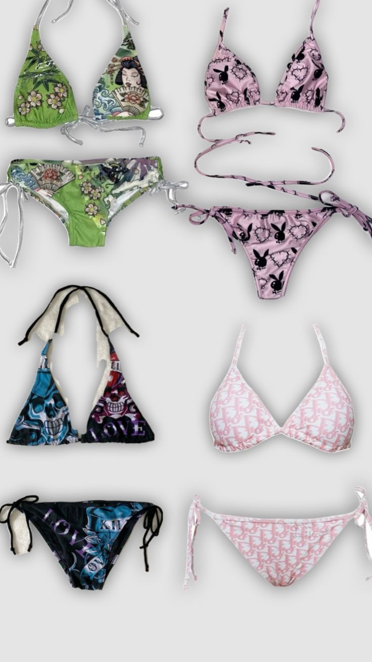 Y2K bikinis #bikini #y2k #2000s #edhardy Y2k Bikinis Outfit, Y2k Swimwear Aesthetic, Y2k Bikinis, Swimwear Y2k, Y2k Bikinis Vintage, Early 2000 Bikinis, Y2k 2000s, Ed Hardy, Swim Suits