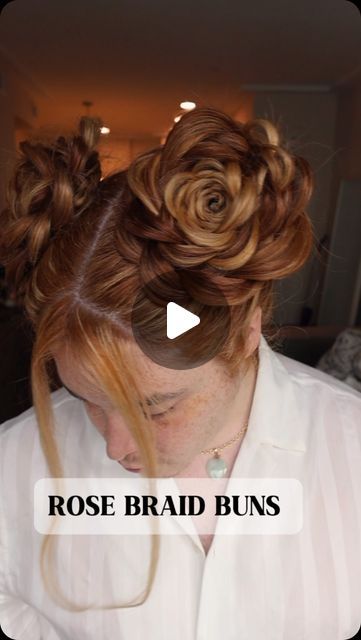 Rose Braid Tutorial, How To Do A Rose In Your Hair, Rose Braid Hair, Rose Bun Hairstyle, Braided Headband Updo, Crazy Hair Ideas, Crazy Braids, Rose Hairstyle, Braid Buns