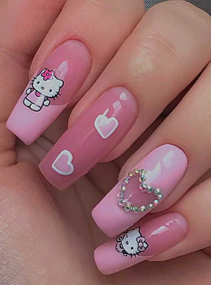 Hello Kitty Nail Art, Kitty Nail Art, Paznokcie Hello Kitty, Hello Kitty Nail, Hello Kitty Nails Art, Kitty Funny, Kitty Nail, Kitty Nails, Nails Y2k