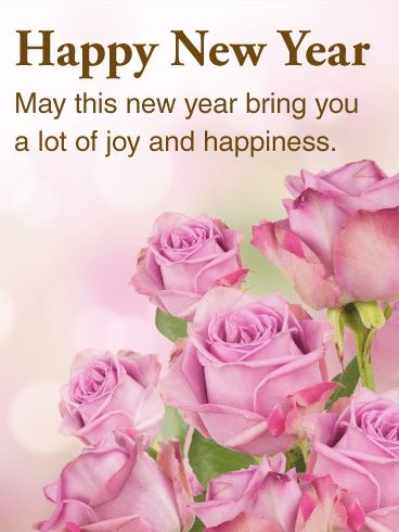 a bouquet of pink roses with the words happy new year