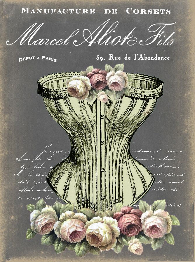 an advertisement for a corset with roses on it