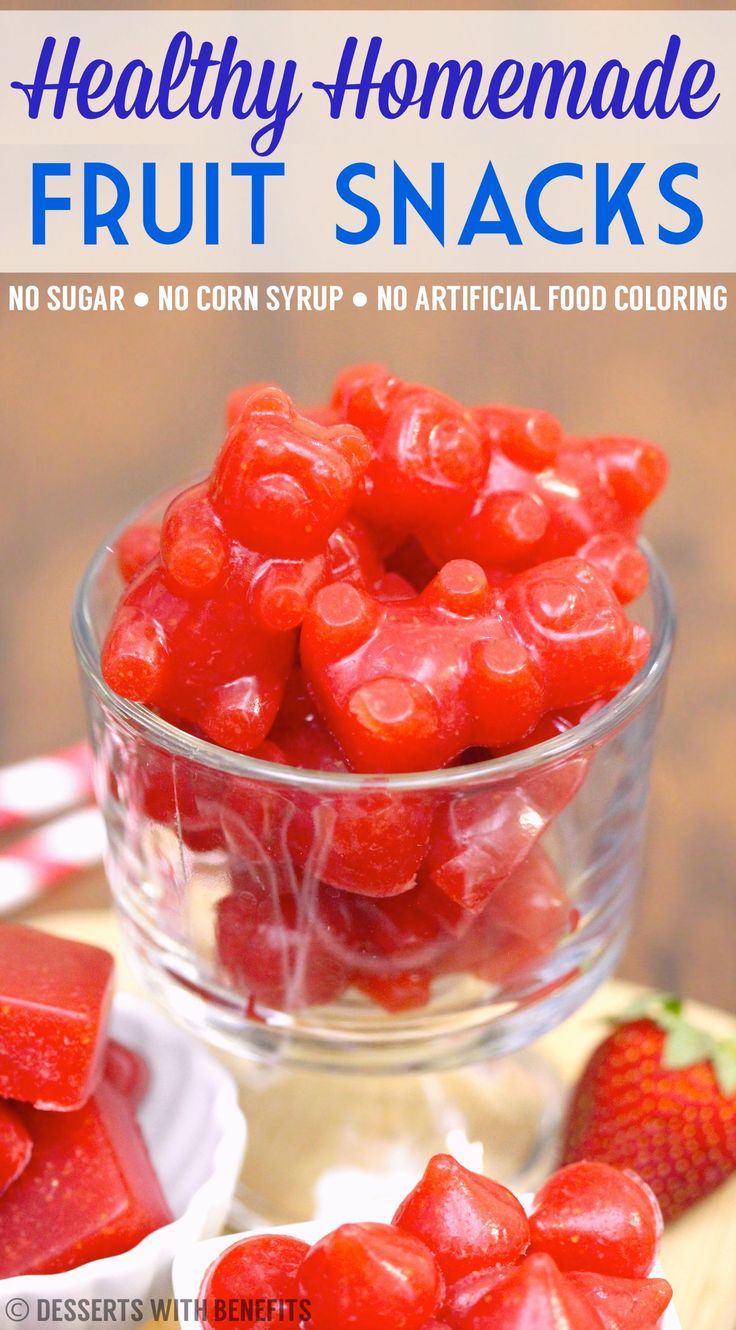 healthy homemade fruit snacks in small glass bowls